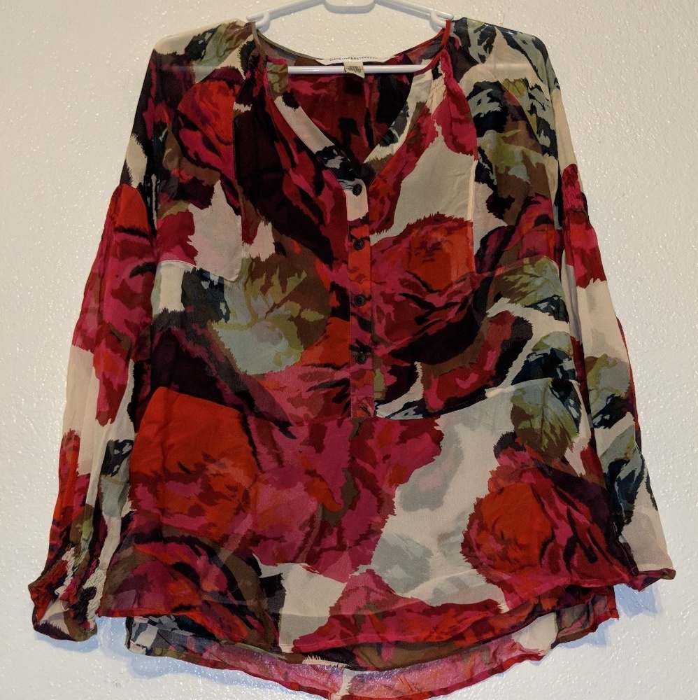 DVF Long Sleeve Floral Top 100% Silk sz 0